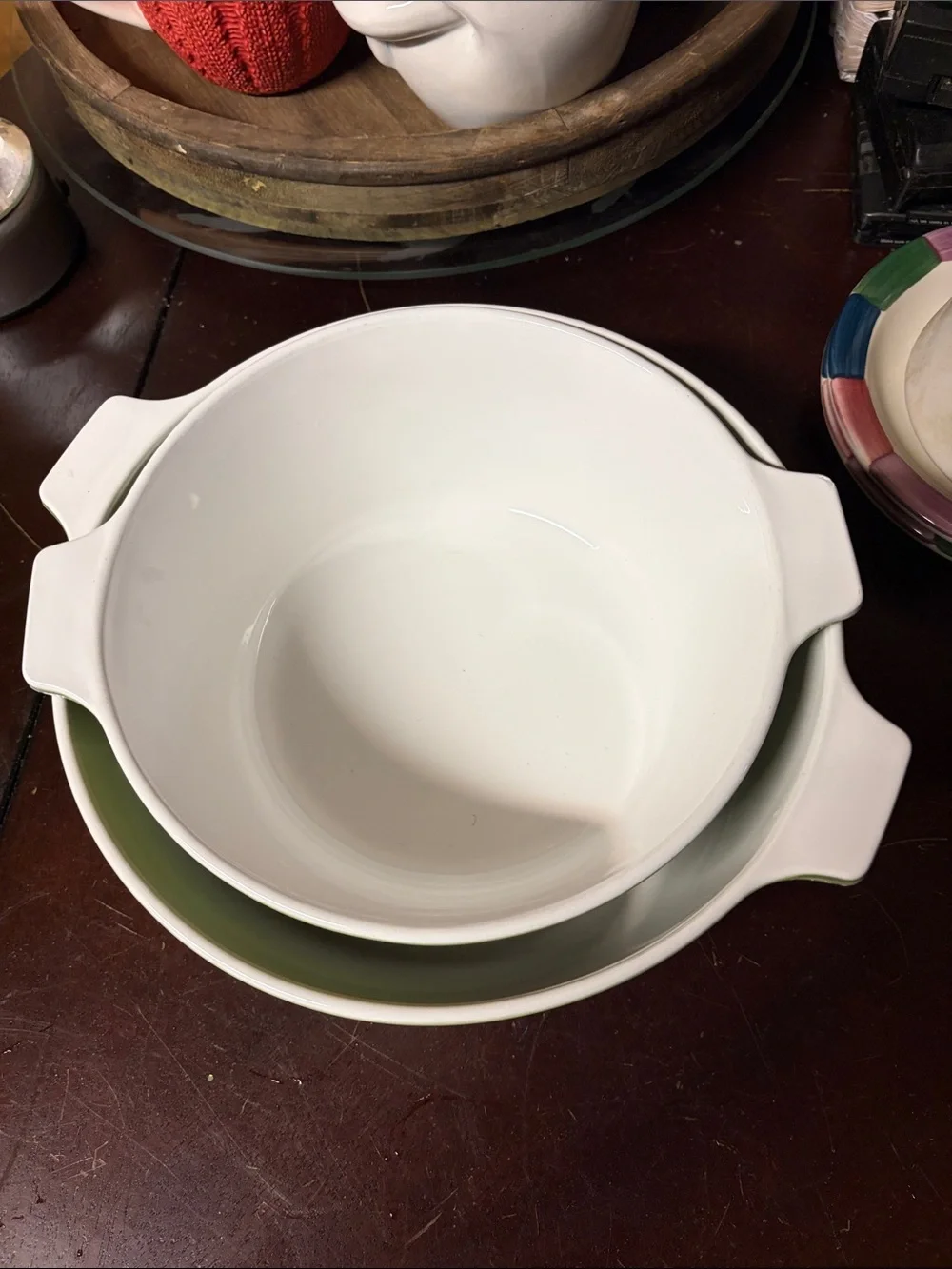 Corningware Green Round Ceramic Baking Dish with White Interior